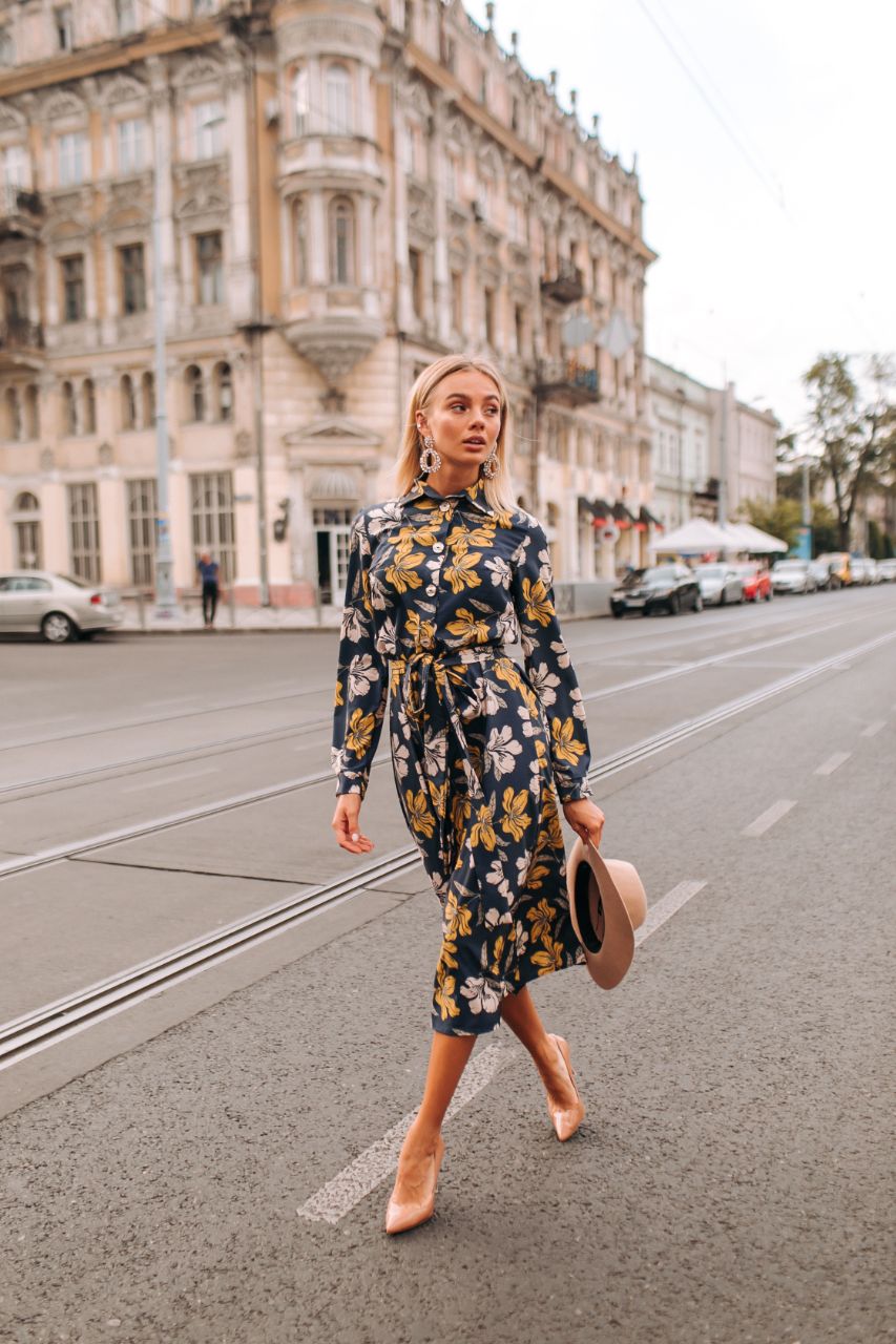 Yellow floral store midi dress